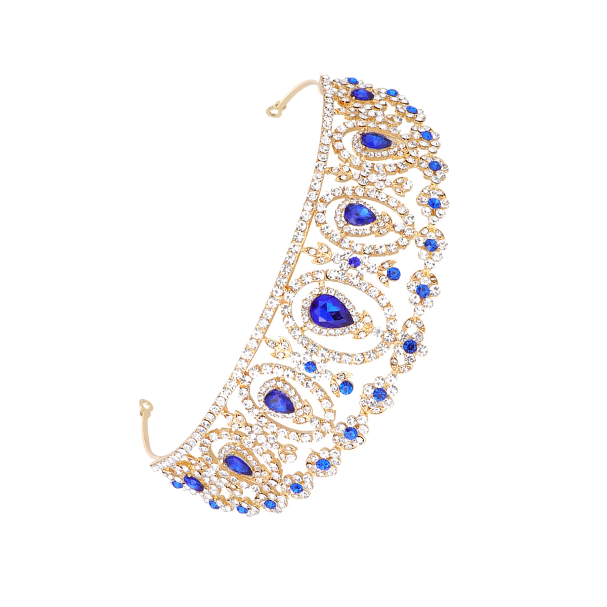 

Bridal Crown Sapphire Blue Rhinestone Baroque Unique Headpiece Elegant Practical Hair Accessories Stylish Hairpiece