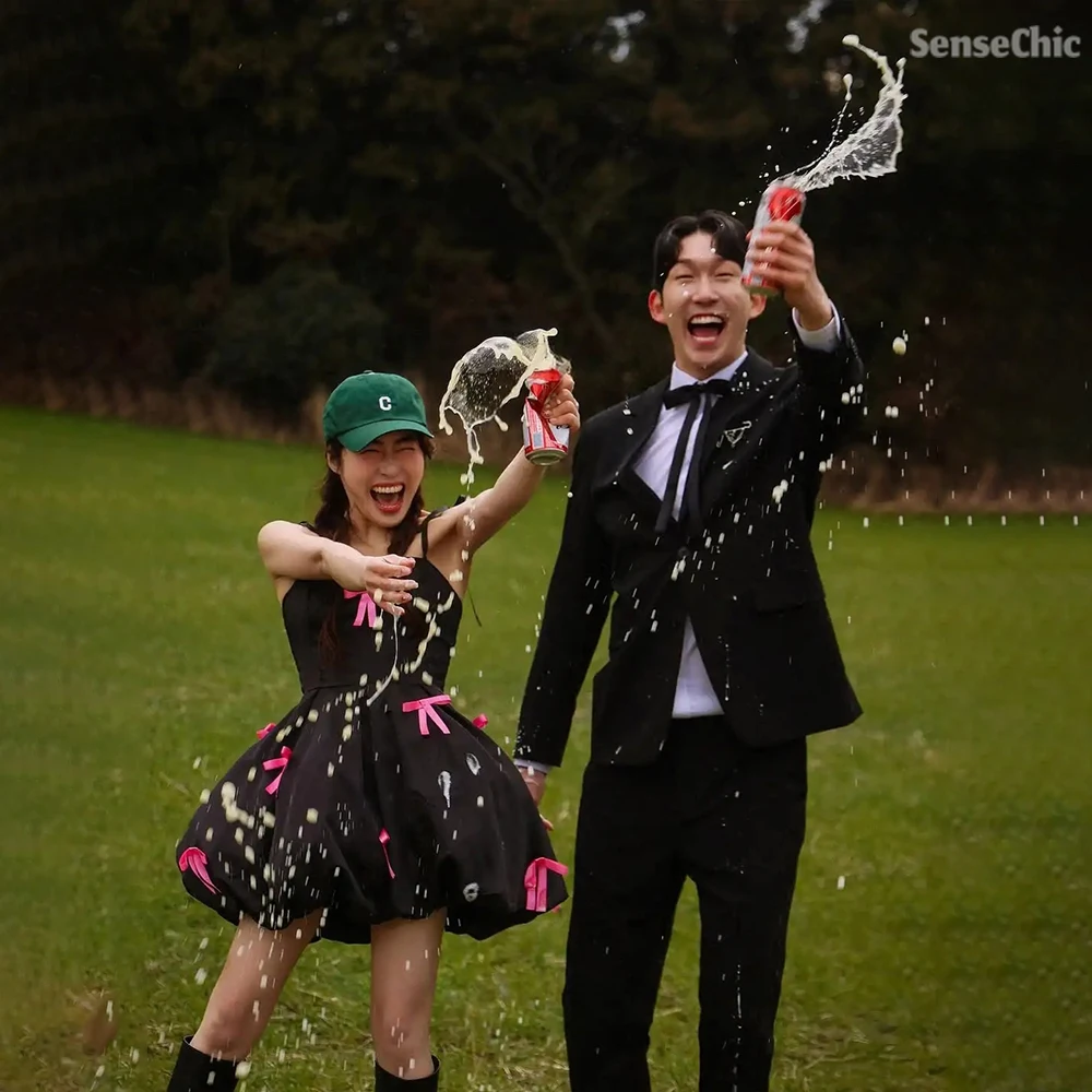 Gaun Malam Mini Hitam Sederhana Gaun Ulang Tahun Formal Elegan Tali Spaghetti Satin Pemotretan Busur Merah Muda Korea Wanita Disesuaikan