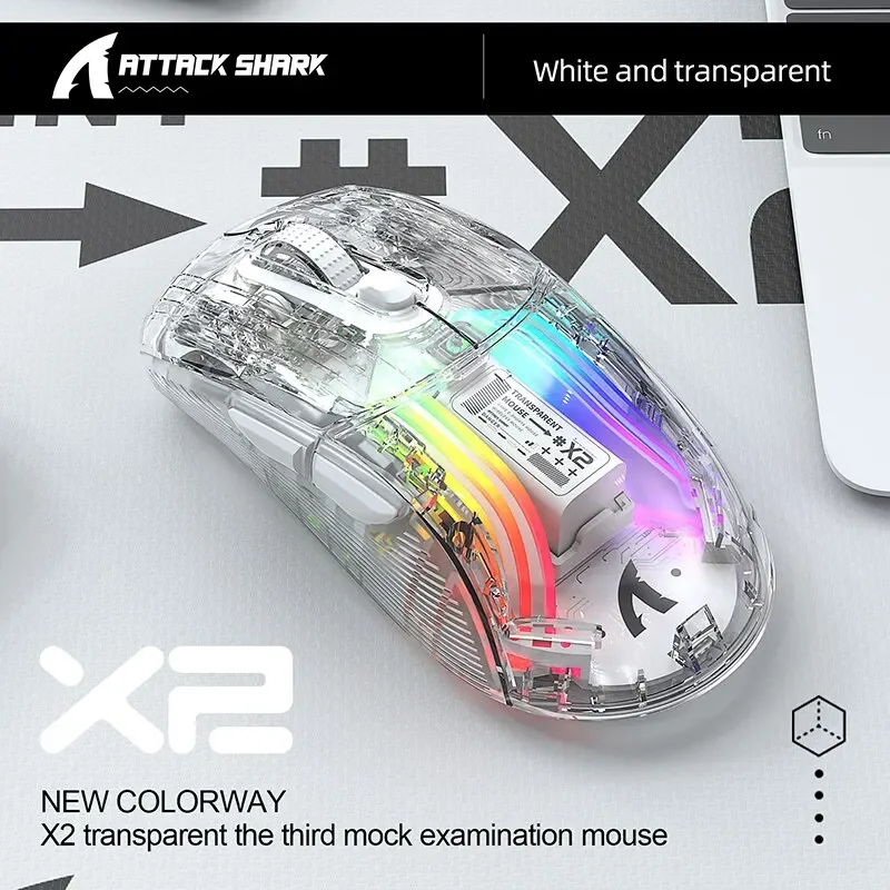 

X2 Wireless Gaming Mouse Transparent 2.4Ghz Bluetooth 3D RGB Backlit 2400DPI Rechargeable