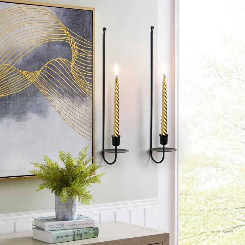 Wall Mounted Wrought Iron Candlestick A High-end Feel L-shaped Black Gold Candlestick for Wall Mounted Wrought Iron Home Decor