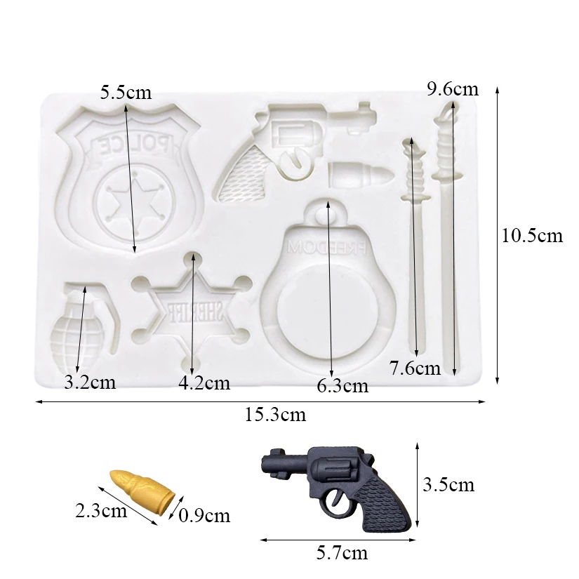 Baton Gun Handcuffs Sheriff\'s Badge Silicone Mold Sugarcraft Cupcake Baking Mold Chocolate Fondant Cake Decorating Tools