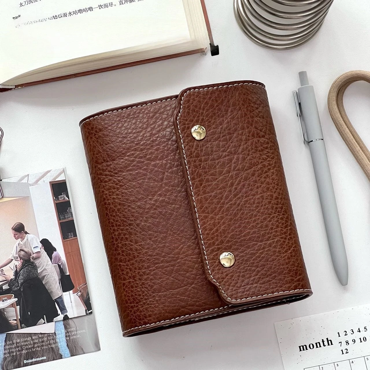 A7 Three Fold One Size Retro Soft Leather Brwon Binder With Inner Page PU Clip-on Notebook Faux Leather Loose Leaf Notebook - view 2