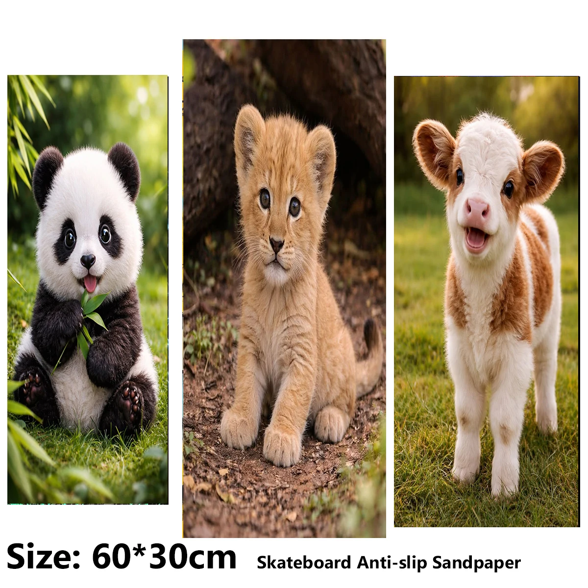Electric Scooter Anti-slip Sticker Sandpaper Skateboard GripTape Sheet 60*30cm Panda, Tiger, Sheep Patterns