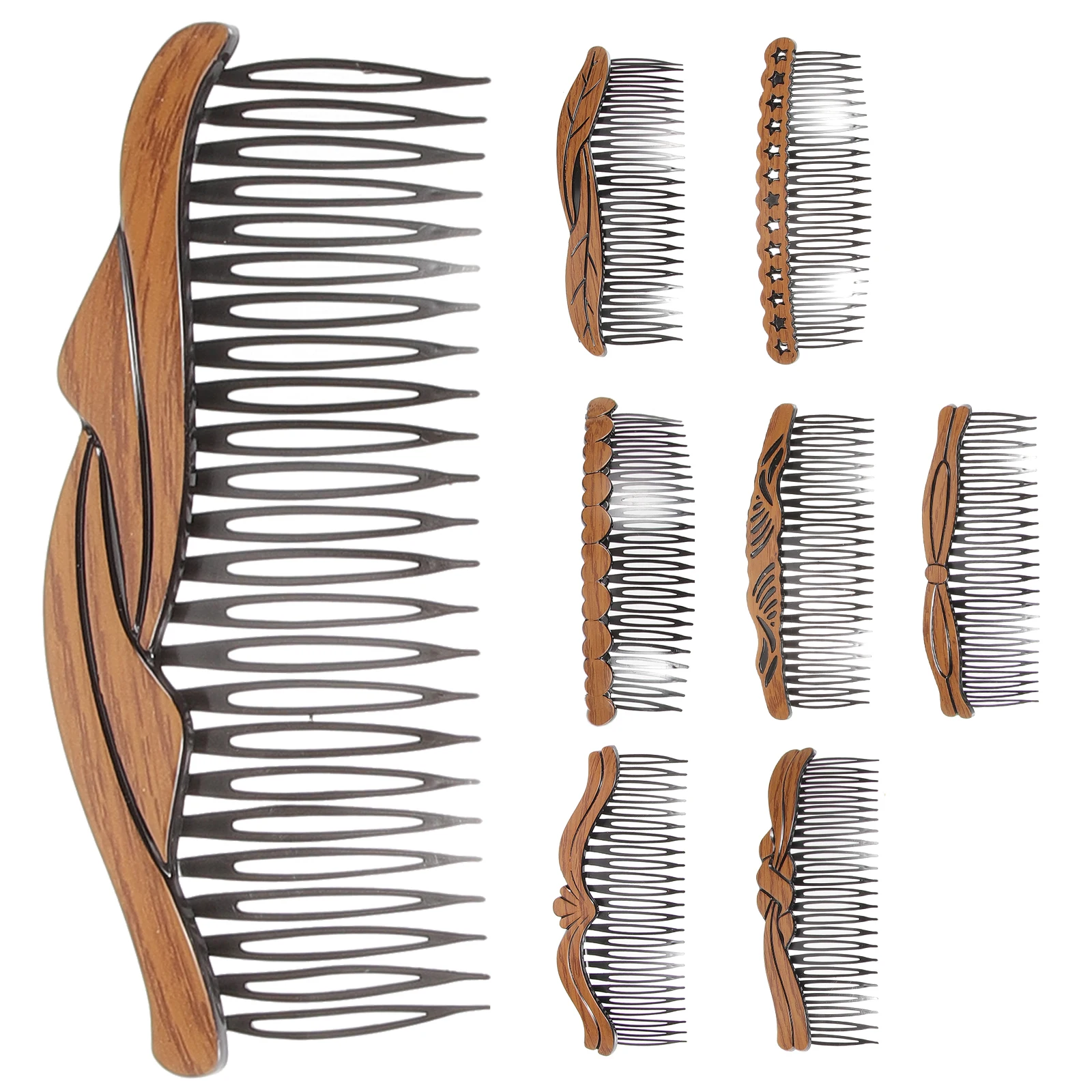 

8 Pcs Wood Grain Insert Comb Smooth Wide Teeth Detangling Hair Fork Scalp Massager Styling Accessories Hairpins Wooden Clips