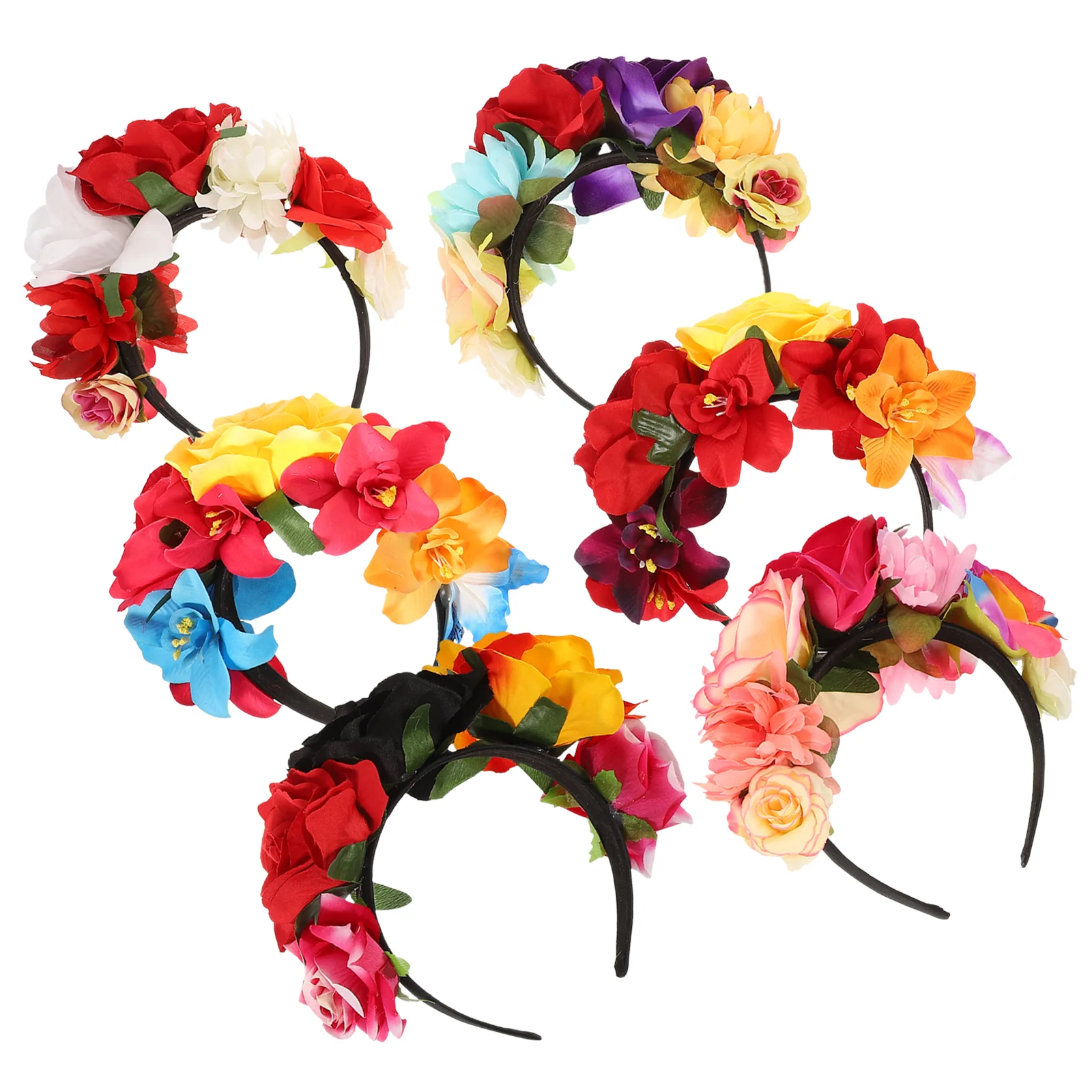 Flower Headpiece for Women Goth Accessories Party Headwear Retro Rose Headband Mexican Floral Costume Make up Fabric Headbands