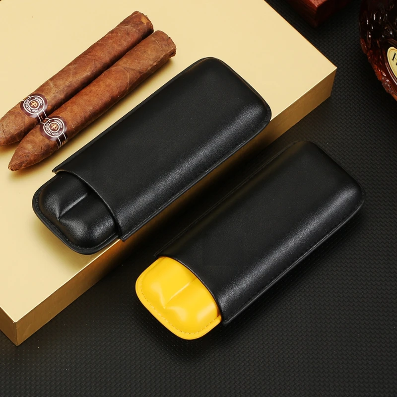 

2 Slot Cigar Leather Travel Case Portable Protective Cigar Holder Pouch Cigars Up to 23mm Diameter