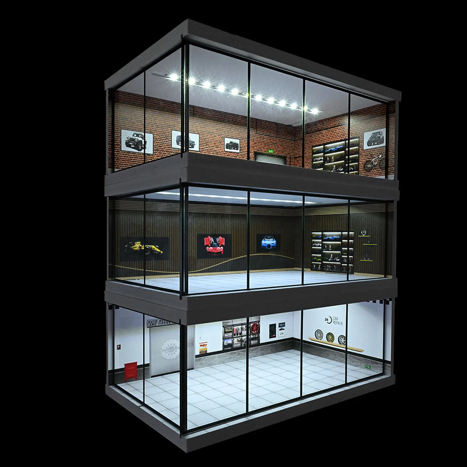 Diorama 1: 43 โชว์รูมรถที่จอดรถฉากรุ่น LED City รถโรงรถฉากจอแสดงผลรุ่น