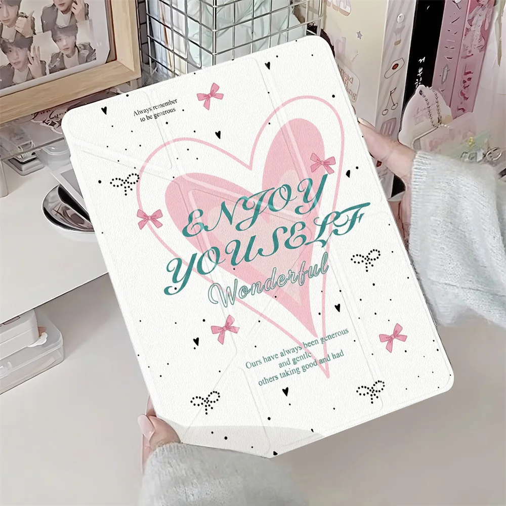 Y-fold Korean Pink Heart Case For iPad Pro 13 11 M5 M4 2025 2024 iPad 10.2 9th 8th 7th Gen 9.7 Pro 12.9 10.5 Holder Clear Cover