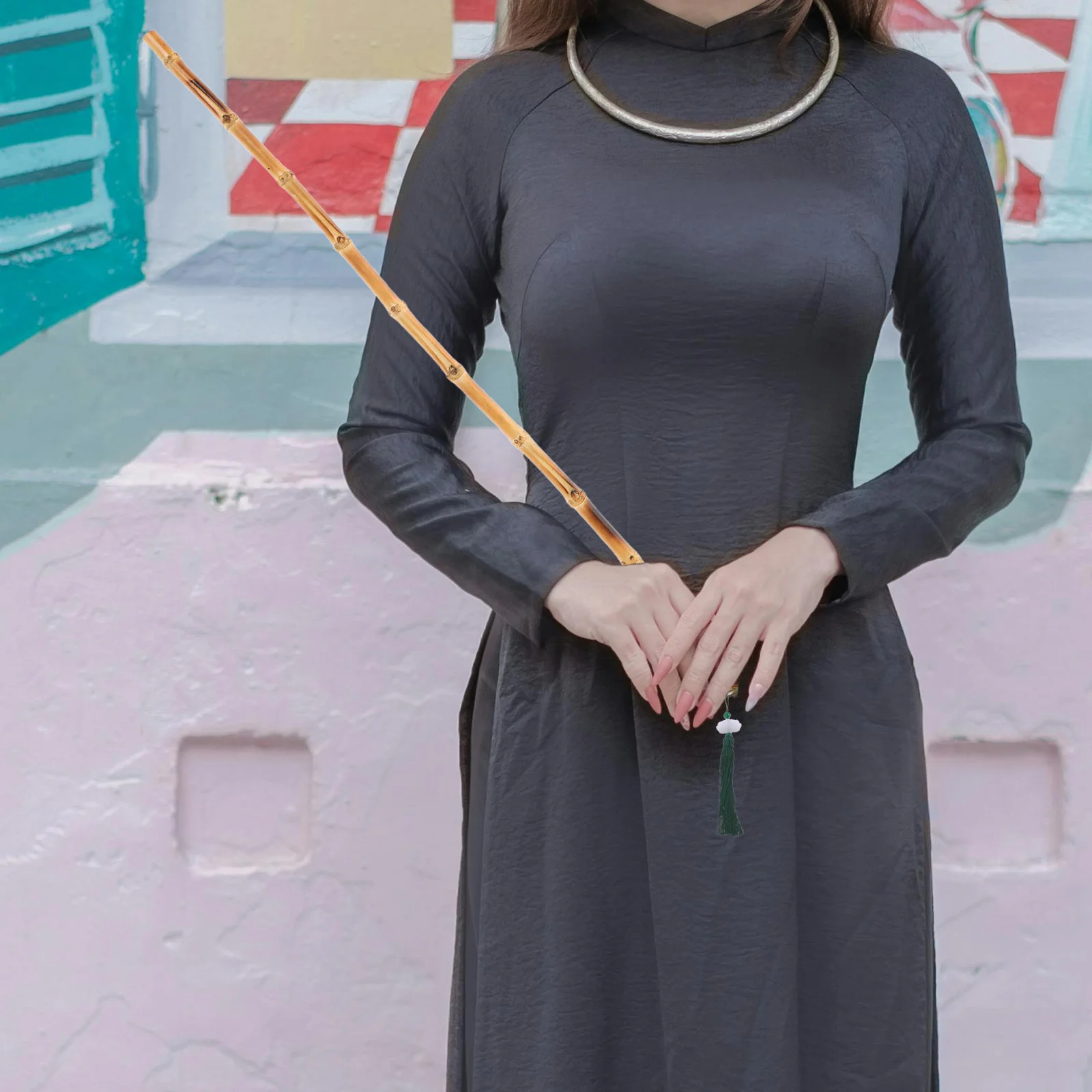 مسطرة تعليمية صينية من خشب الخيزران مع أداة قياس شرابة للديكور المنزلي ملحقات تعليمية