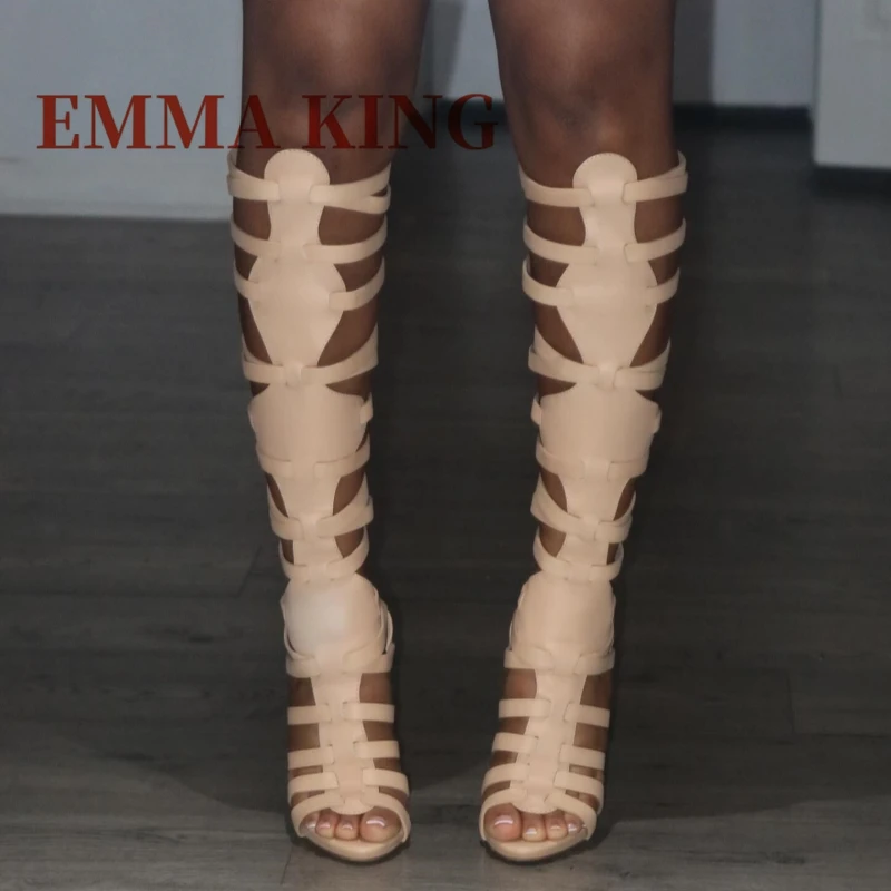 الصيف الرجعية المفتوحة تو صنادل طراز جلاديتور عالية الكعب مثير خنجر الجانب سستة أحذية الحفلات موضة فستان أنيق الصنادل للنساء