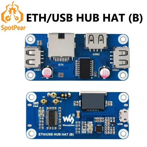 Raspberry Pi Zero 2W Ethernet USB HUB HAT (B) para la serie Zero Plug-And-Play