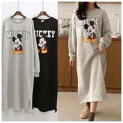 Disney Mickey Mouse Spring Autumn Sweatshirt Long-Sleeved Dress Woman Clothing Hooded Collar Pocket Casual Lady Dress Sweatshirt