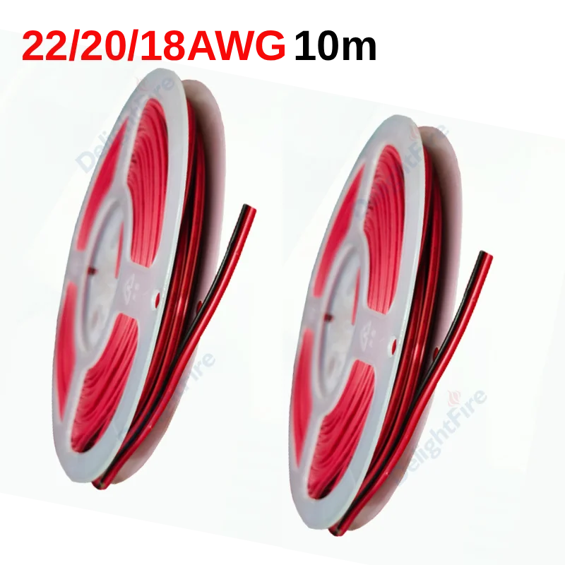 

22/20/18 AWG 2Pin PVC Insulate LED Wire Flexible 10m Red Black Flat Cable For 3528 5050 LED Strip Light Extension Wire Bulbs