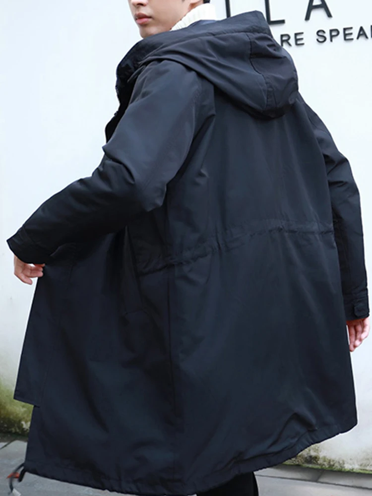 

Men's Clothing Spring Autumn Long Trench Coat Men Fashion Hooded Windbreaker Black Overcoat Casual Jackets
