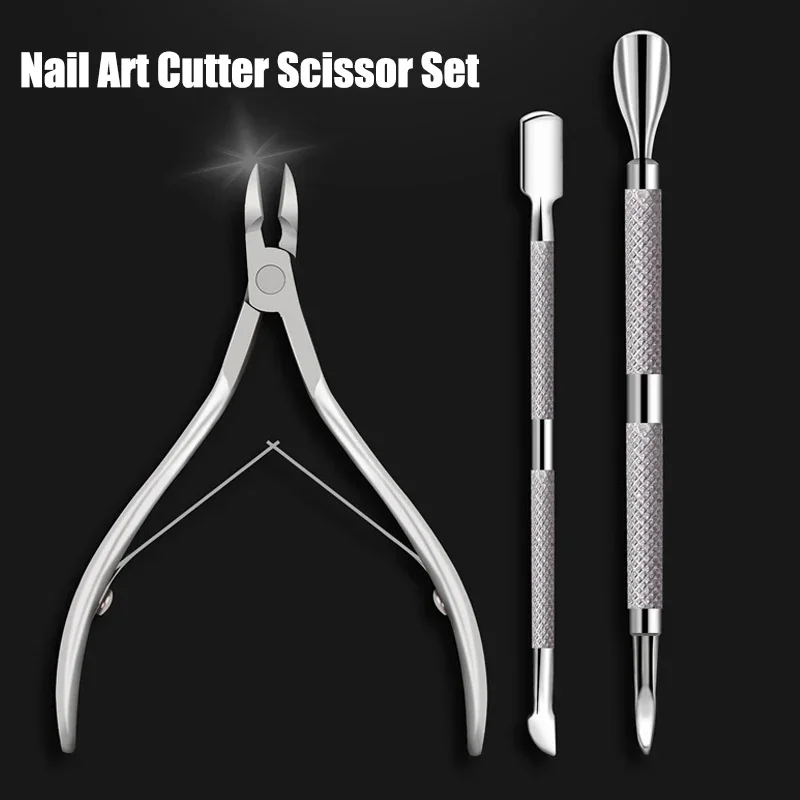 Stainless Steel Nail Art Cutter Scissor Cuticle Clipper Pusher Dead Skin Remover Kit Pedicure Manicure Tools Nails Cleaner Set