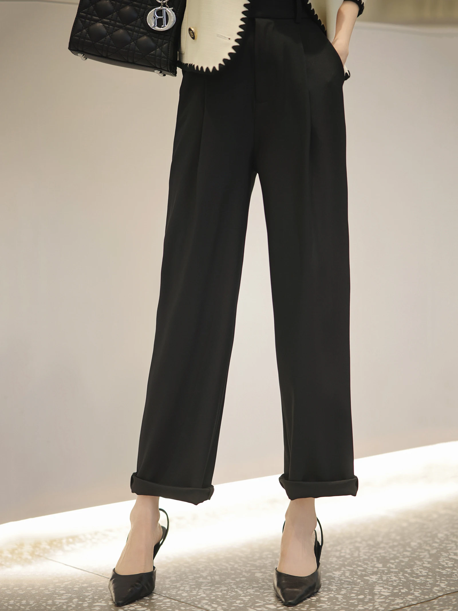 

High Waist Straight Leg Suit Pants Zhao Daxi Slim Fit Casual Trousers New Sle Small Size Women's Faion Spring Cotton