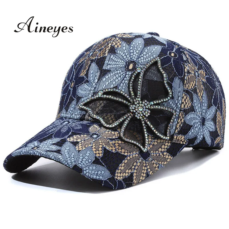 

Temperament Women's Diamond Butterfly Baseball Cap Embroidered Lace Flower Breathable Peaked Cap Spring/Summer Sunscreen Hat