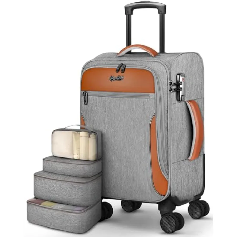 

20-дюймовый мягкий чемодан для ручной клади, серый, легкий, с замком TSA и 4 колесами-спиннерами, одобренный авиакомпаниями, 22x1