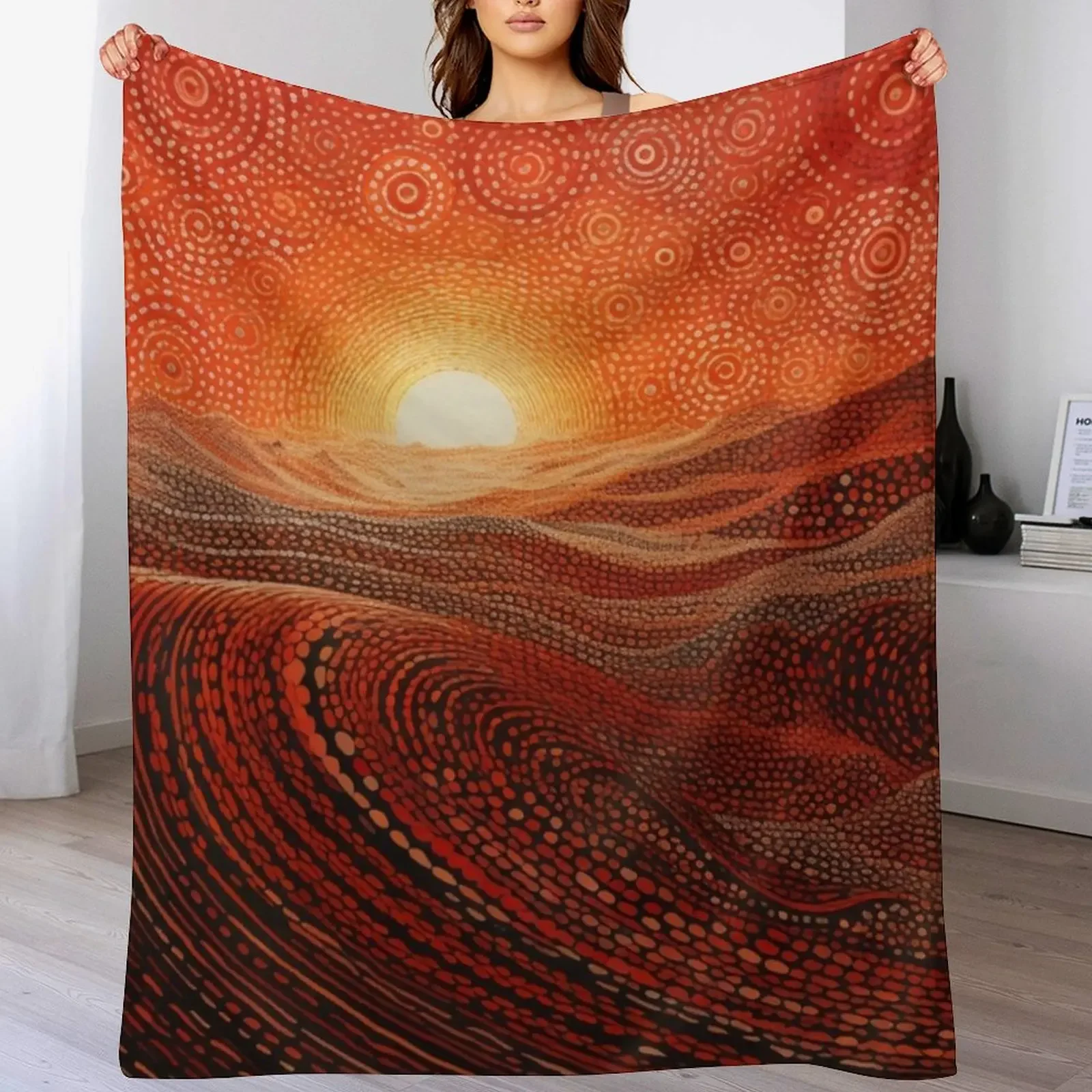

Aboriginal Authentic Art - Red Valley Throw Blanket Multi Use Warm Blanket for Living Room Bedroom