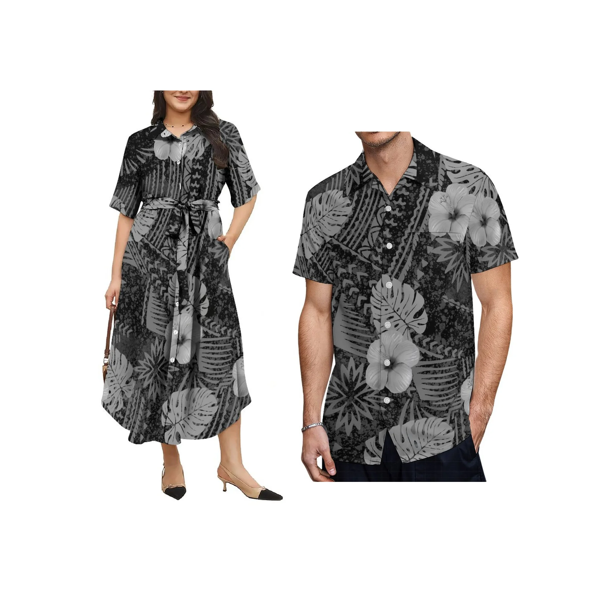 Polynesian Print Samoa Island Design Custom Women Button Shirts Dress Tie-Ups Long Dress Big Size Summer Casual Dress