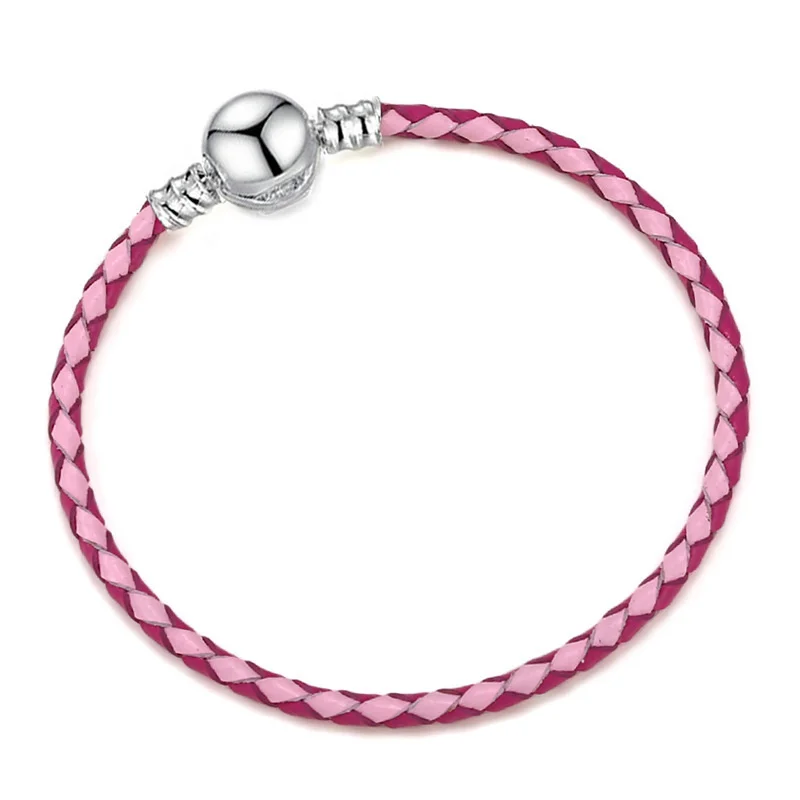 

Silver plated Single loop leather rope bracelet for women Charm Beads Bracelet Necklace DIY Jewelry Accessorie