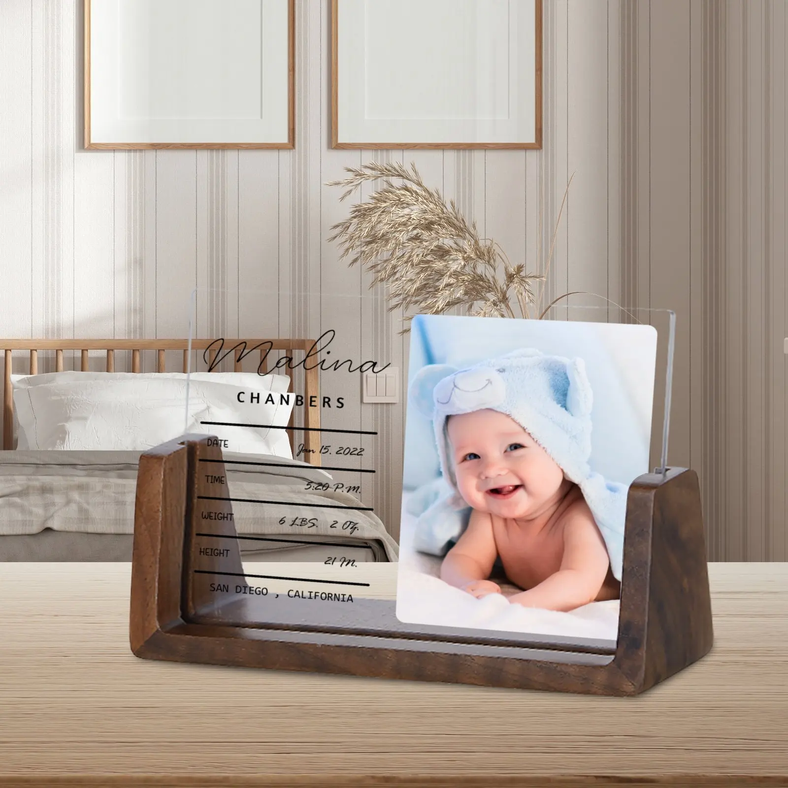 Custom Birth Announcement Acrylic Plaque Nursery Decor Personalised Newborn Keepsake Gift Ideas for Dad Mom Mother\'s Day Present