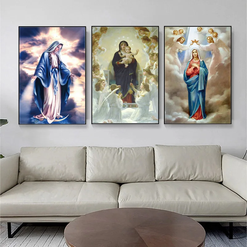 Virgin Mary Christian Catholic Church Besdroom Mural, Print Art Canvas Poster,Living Room Decor, Home Wall Picture