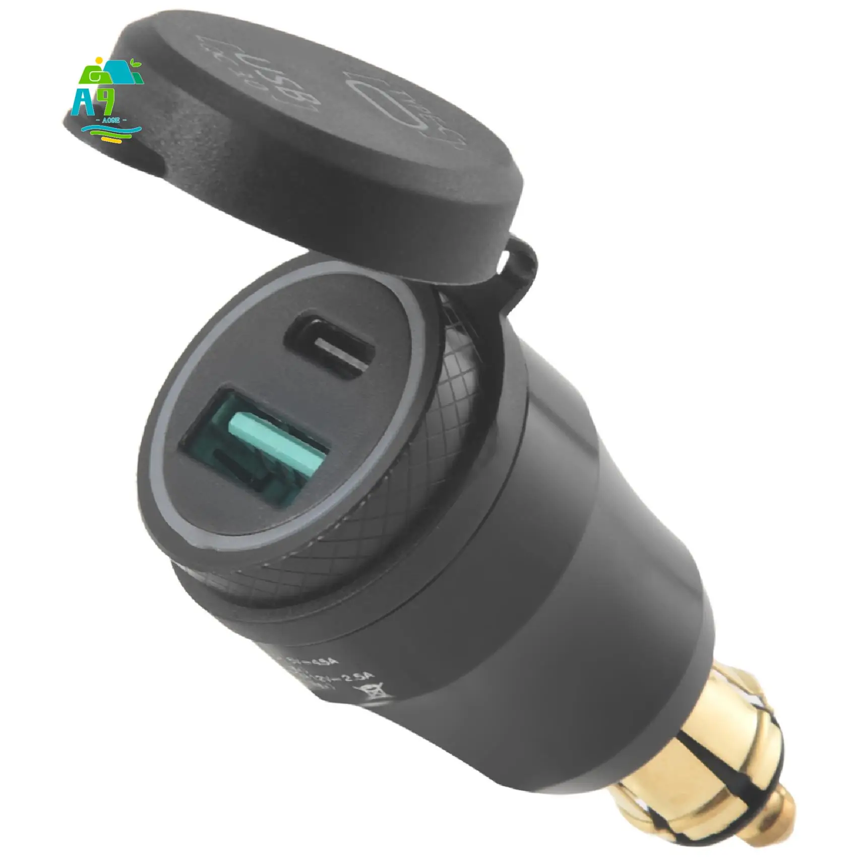 

A09E-Motorcycle Waterproof Fast Charger With Usb Type-C Port 12V/24V Qc3.0 Power Adapter Hella Din Plug Socket For Bmw Ducati Tr