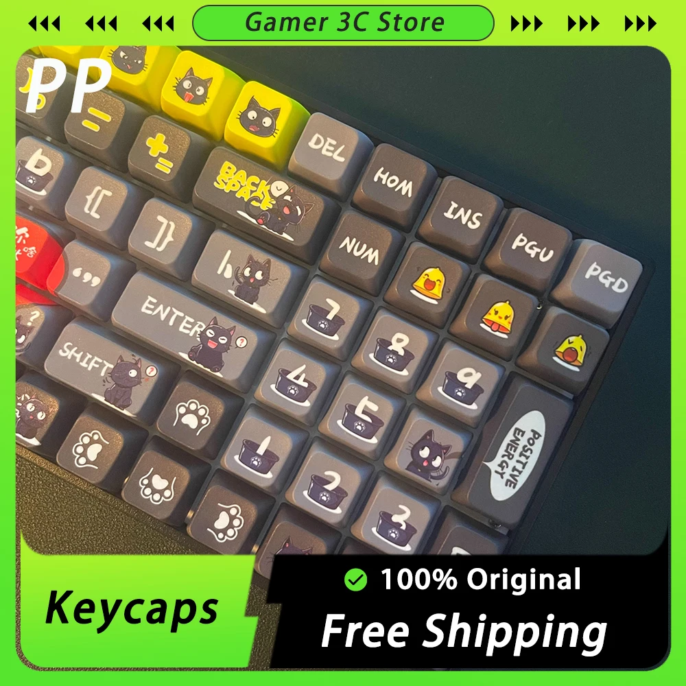 

PP black cat Keycaps MDA Height 130 Keys PBT Mechanical Keyboard Keycap Sets Sublimation Original Kawaii Gamer Accessories Gifts