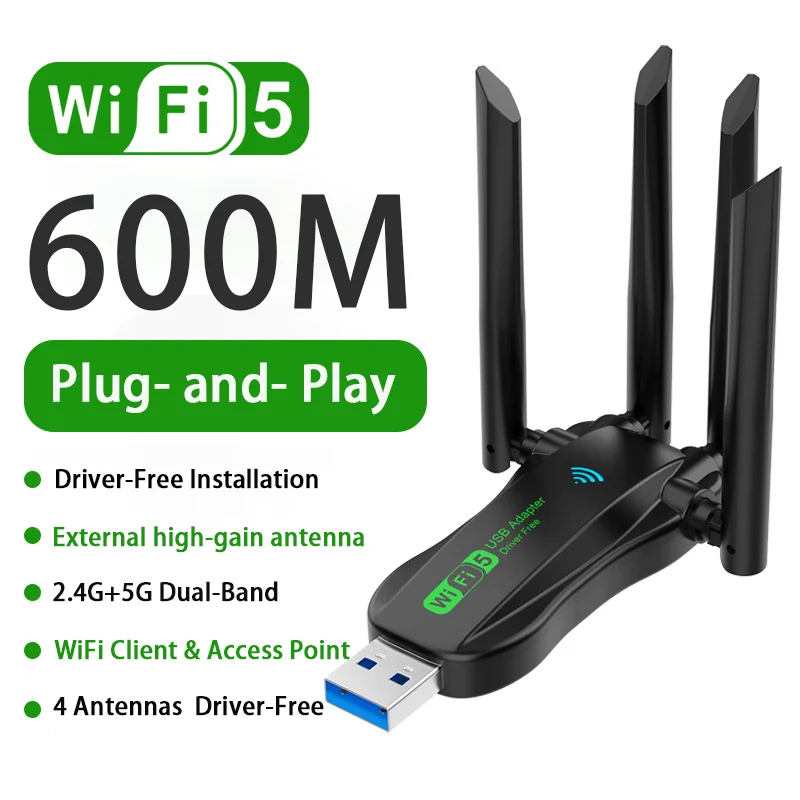 

AX900 600Mbps WiFi USB3.0 Adapter WiFi5 Dual Band 2.4G+5.8Ghz 4 Antenna 802.11AC Dongle USB Wireless Card Receiver for PC/Laptop