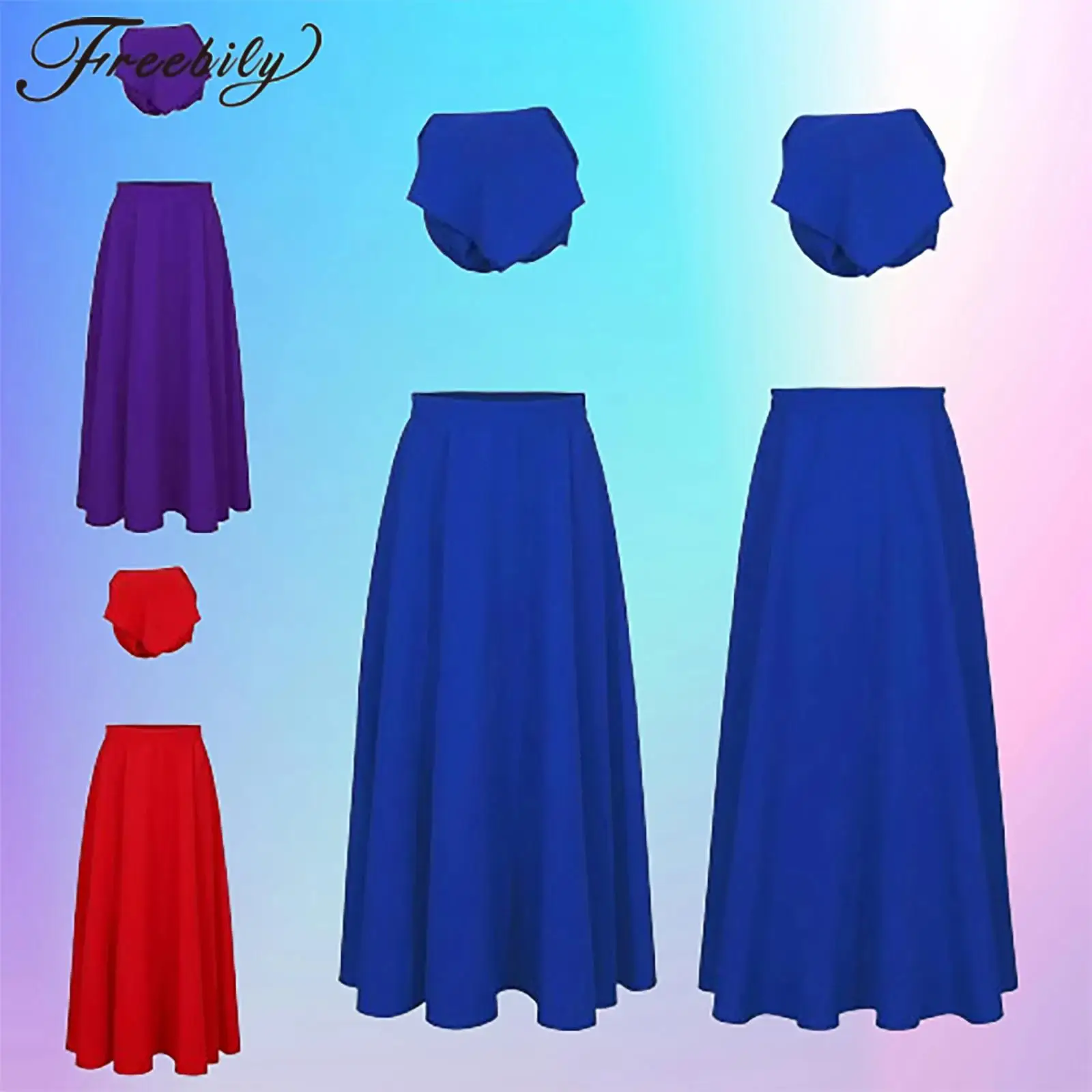 

Children Long Skirts Girls Carnival Elastic Waist Skirt with Head Kerchief Vintage Victorian Dress Up Outfits Medieval Costume