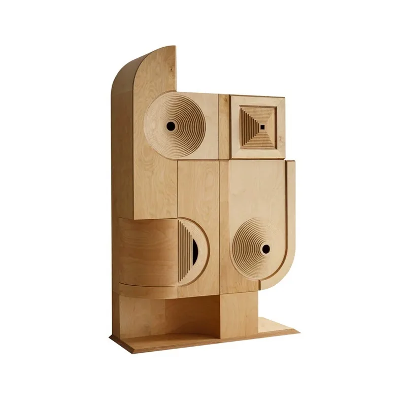

Medieval wabi sandy wind solid wood dining side cabinet villa modern designer geometric art porch locker