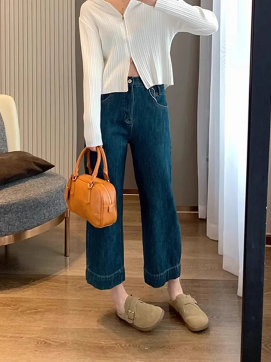 Y2k Women's Jeans Plus Size High Waist Straight Jeans Women's Fall 2024 New Pear Shape Body Slim Crotch Wide Leg Jeans