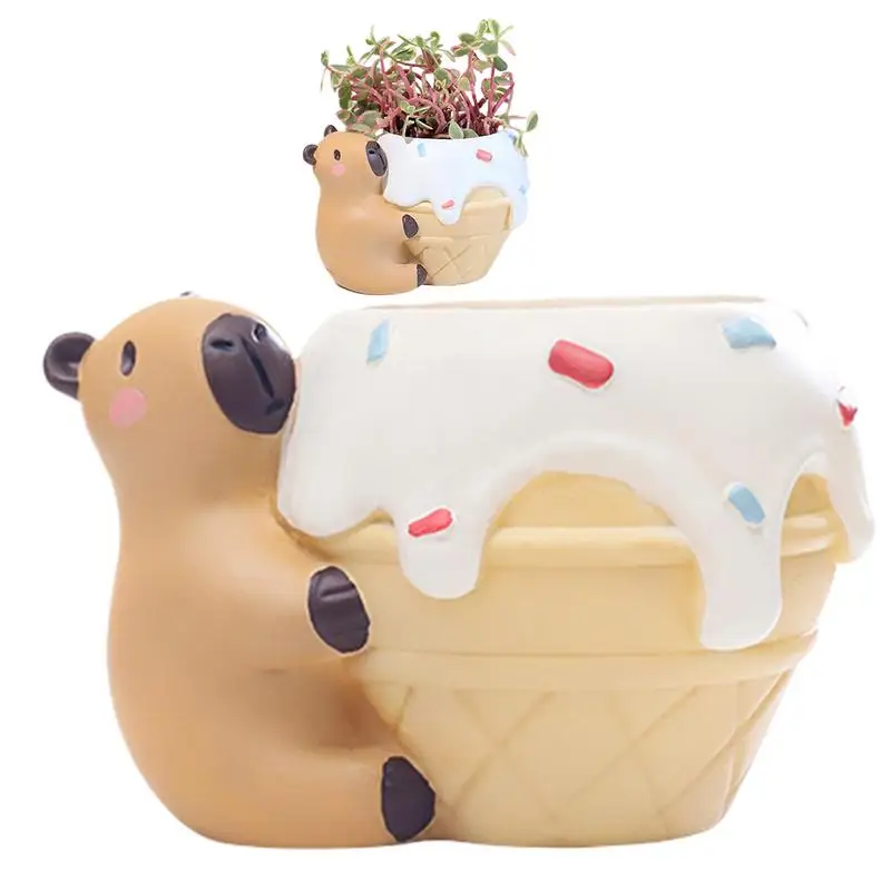 Capybara Plant Pot Cute Animal Flower Pot Funny Succulent Pot Resin Capybara Figurine Novelty Desk Planter Decorative Flower Pot