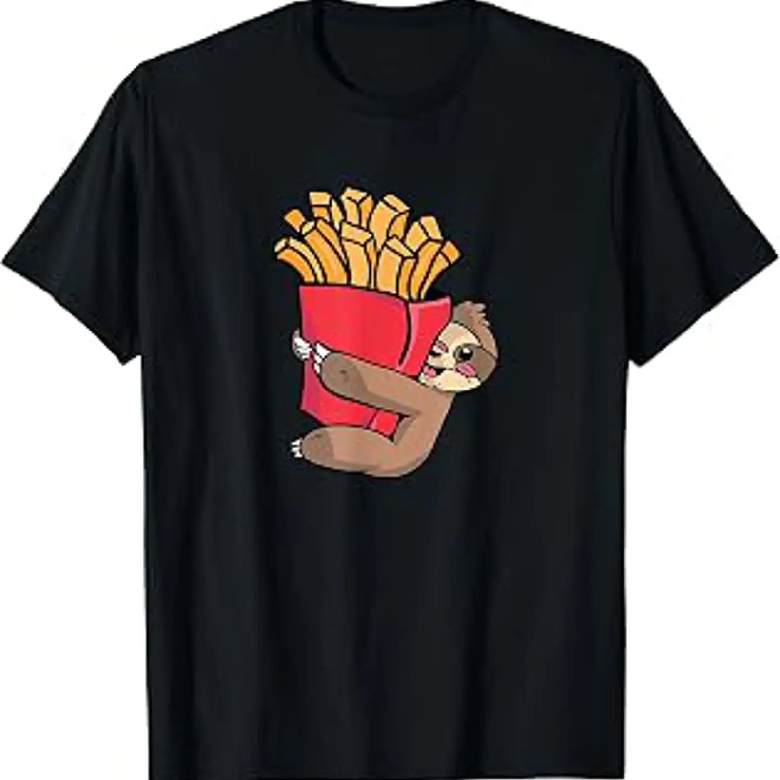 Sloth Fries Kinder-T-Shirt im Vintage-Stil, gewaschen, atmungsaktiv, stilvoll, modisch, weiche Designer-Kleidung, lässig, leicht maskulin, Unisex