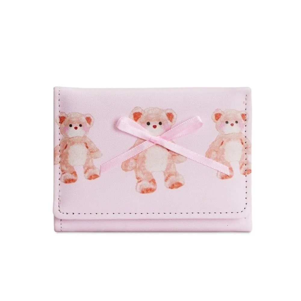 New Cute Bear Bow Coin Purse Portable Tri-fold Credit Card Holder Multi-Slot Folding Mini Wallets Girl