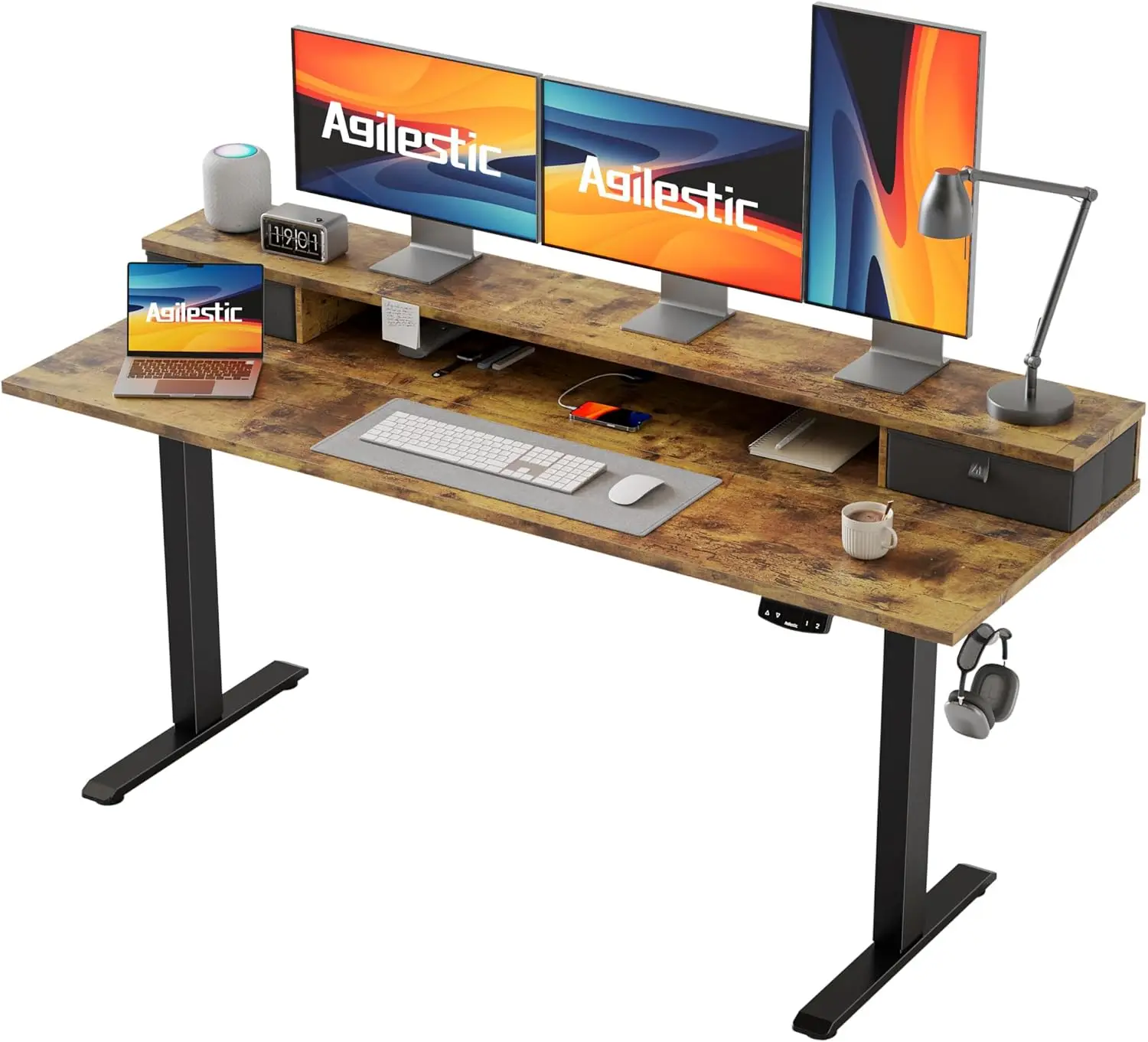 

63 x 24 Inches Height Adjustable Electric Standing Desk 2 Drawers Stand Up Electric Desk Adjustable Height Sit Stand Computer