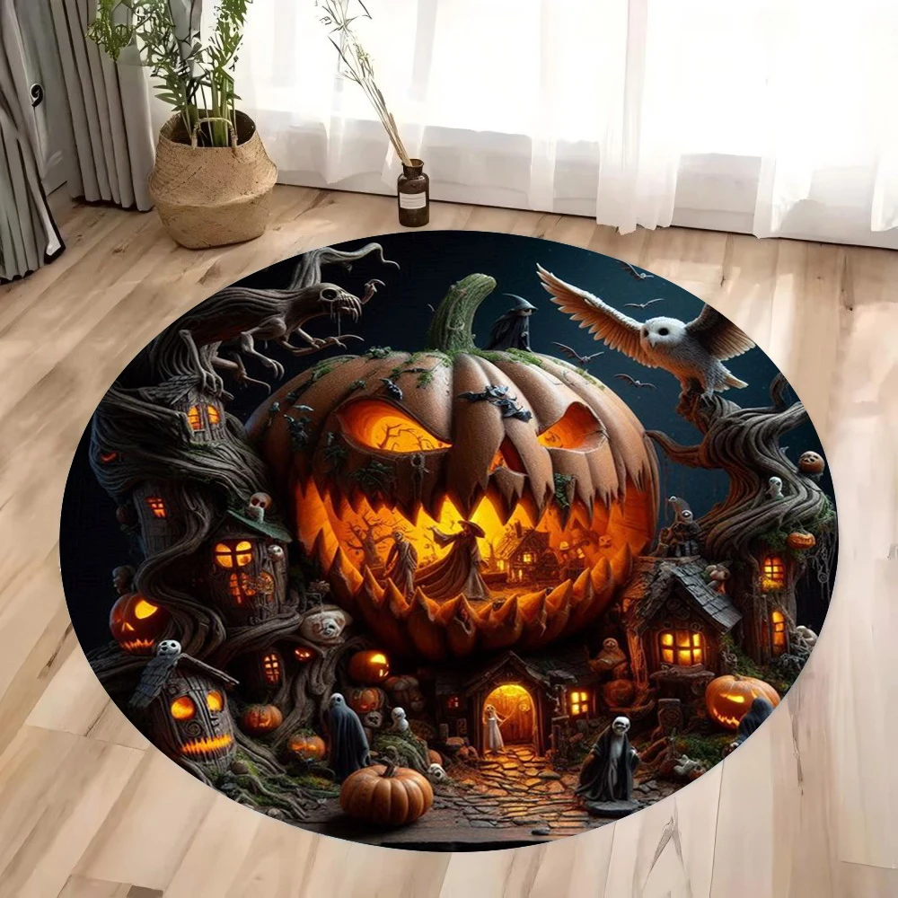 3D Halloween Pumpkin Bat Circular Printed Carpet Is Perfect for Halloween Dress Up Bedroom Living Room Corridor Halloween Gifts
