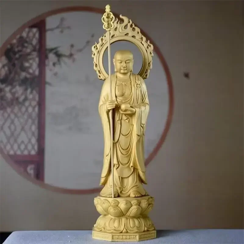 

Декоративная статуя Ksitigarbha из твердой древесины, ручная резьба, китайская статуя Будды, домашнее украшение для гостиной, фэн-шуй