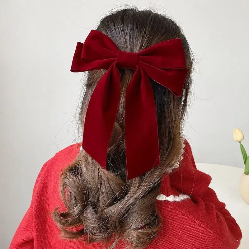 Vintage Velvet Bow Hair Clip Large Solid Color Ribbon Bowknot Ponytail Barrette Hair Pin for Women Girls Hair Accessories Jewelr