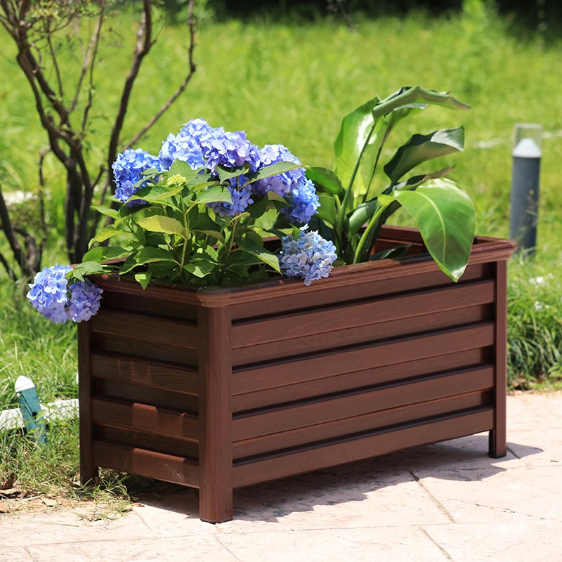 صندوق زهور من سبائك الألومنيوم مزيج خارجي مضاد للتآكل من الفولاذ المقاوم للصدأ وعاء زهور مستطيل من الحديد المطاوع في الهواء الطلق