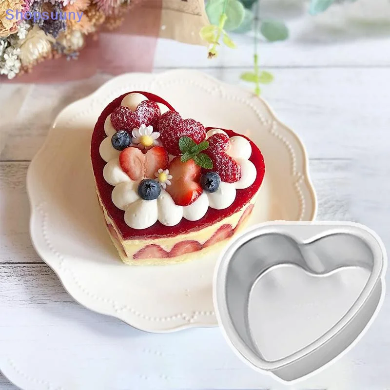 [SU]3 Inch Heart Shaped Cake Pan Mold Solid Bottom Aluminum Alloy Chocolate Cake Pan Silver Tin Baking Mold Mould[SU]