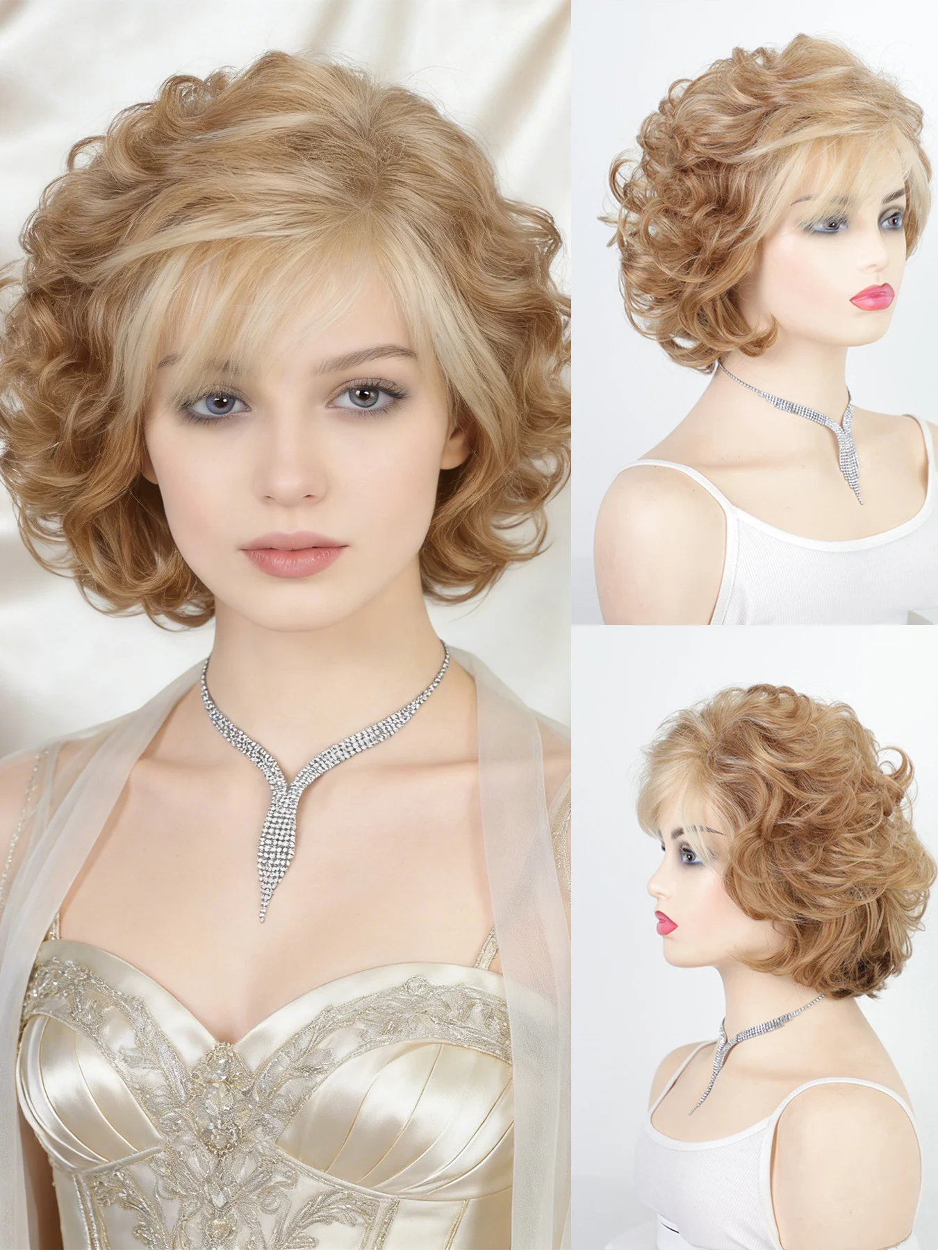 

1 женский парик, выполненный из термостойкого синтетического высокотемпературного волокна, с естественно объемным стилем.