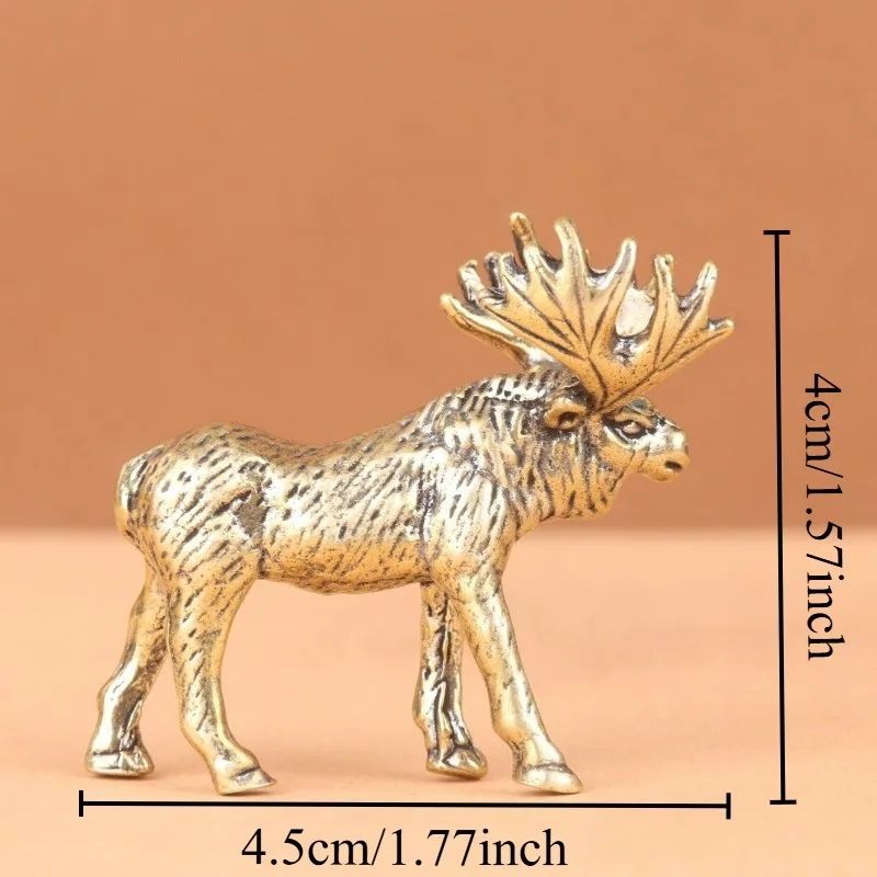 Antique Brass Moose Figurine Retro Elk Statue Desktop Ornament Home Table Decor Vintage Craft Collectible Gift