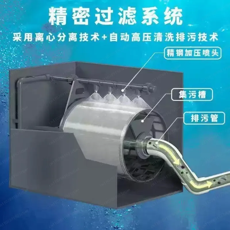Auto Backwash Drum Filter, Fish Tank & Pond Rotating Microscreen Filtration System with Quiet Control Board