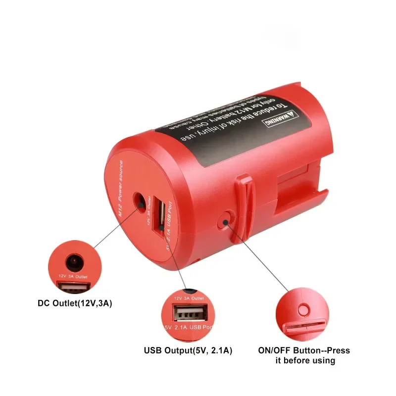 1pc USB Adapter Charger for Milwaukee, 12V  Li-ion Power Tools Battery, M12 Power Bank To Charger The Cell Phone and Hot Jacket