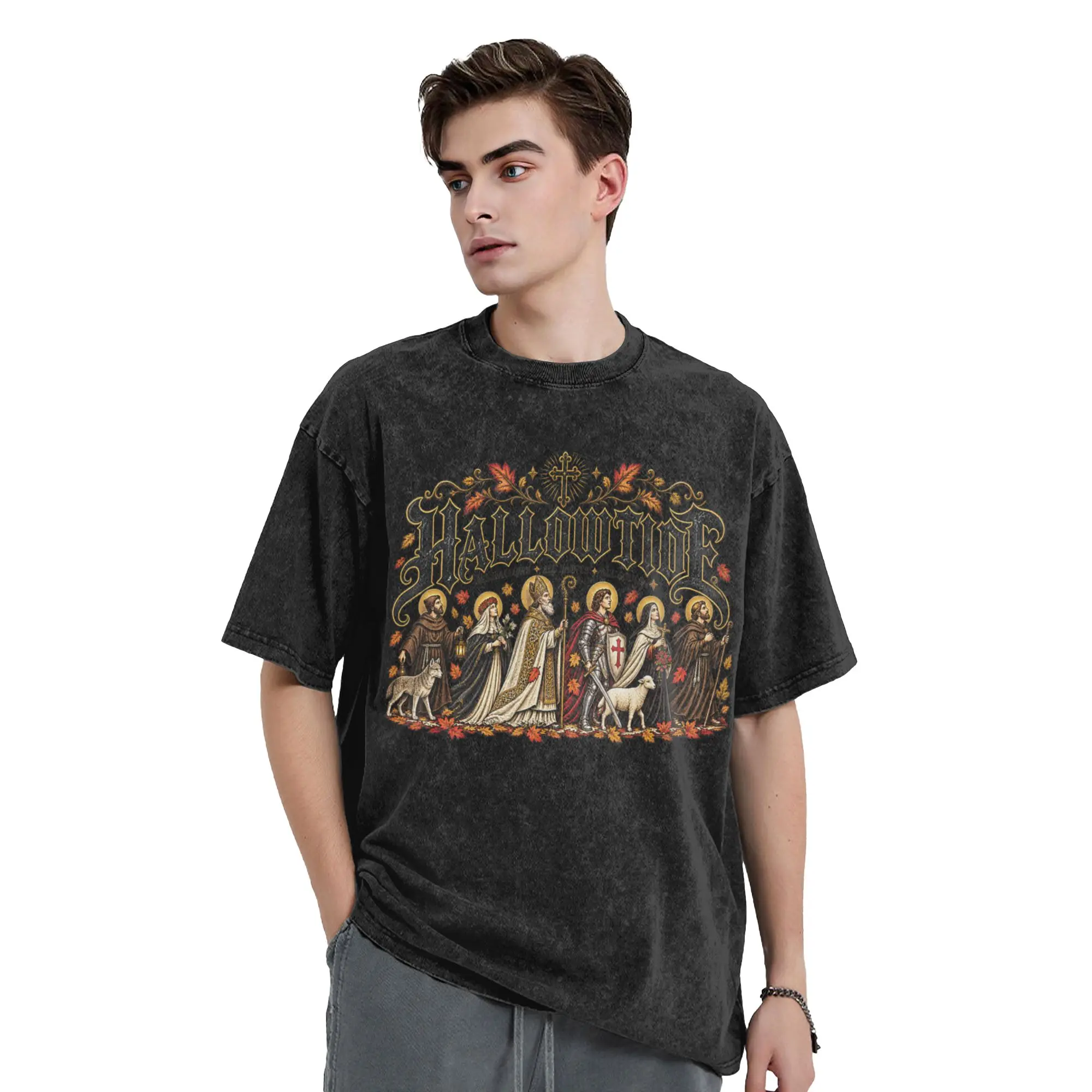 Hallowtide Catholic All Hallows Eve All Saints All Souls T-Shirt Beach  Cotton T-Shirts For Men Short Sleeves Awesome Clothing