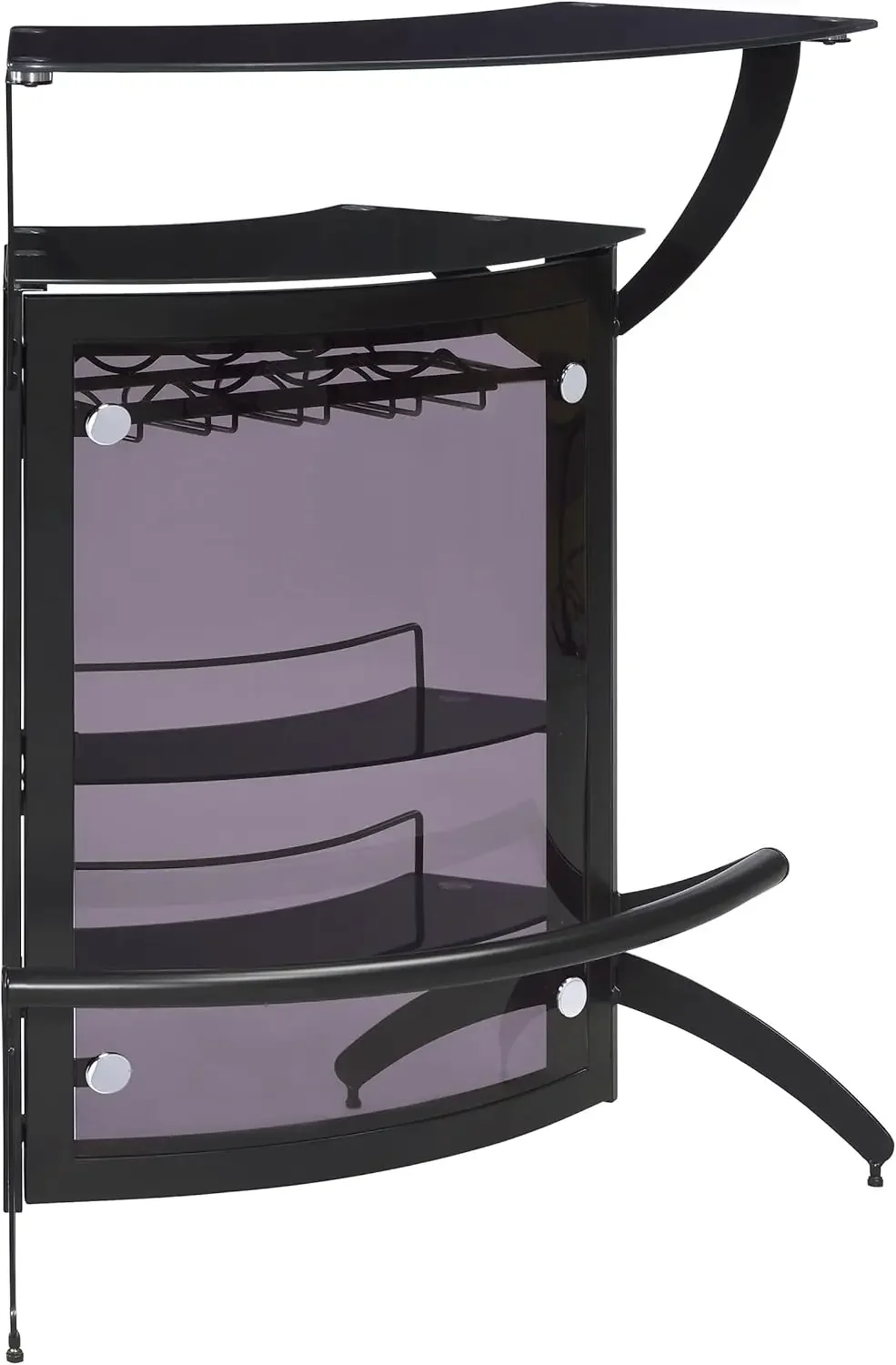 

Coaster Home Furnishings - Dallas - Smoked Acrylic & Metal - 2-Shelf Curved Freestanding Home Bar Cabinet with Wine Rack & Stemw