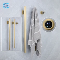 Bathroom Brushed Gold Electric Towel Rail Stainless Steels Hidden Wires Bath Towel Warmer Smart Touch Control Heated Towel Rack