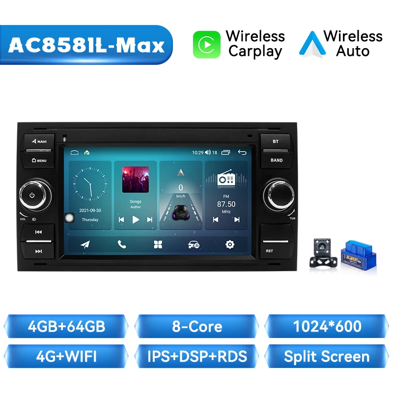 Draadloze Carplay Auto Radio Voor Ford Focus 2 Ford Fiesta Mondeo 4 C-Max S-Max Fusion Transit Kuga Gps 2din Autoradio Gps Dsp